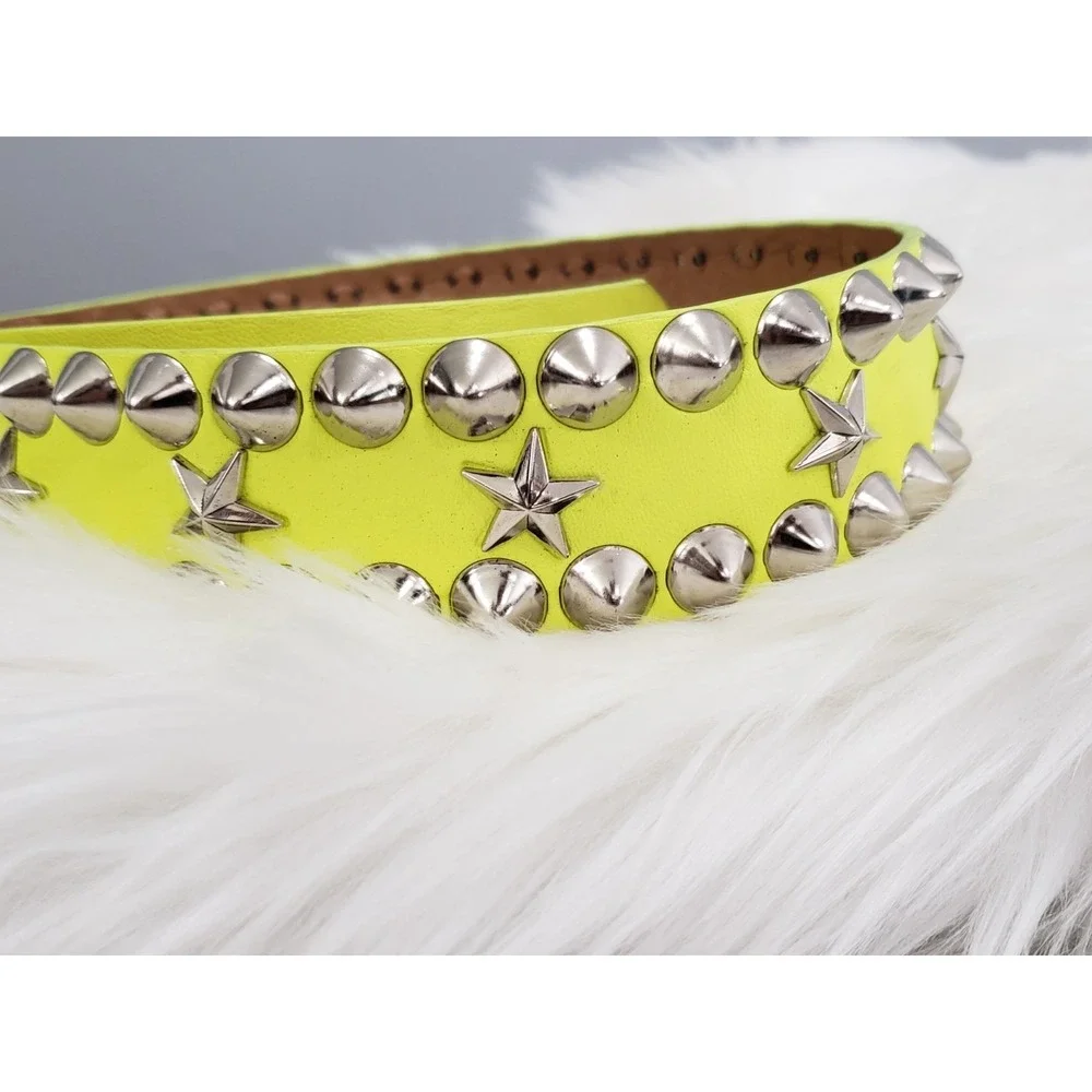 LIME GREEN METAL STUDDED CANVAS BELT PUNK PLUS MOD RAVE ROCK STAR STAR EMO